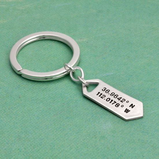 H and  stamped coordinates key chain