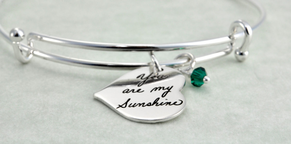 Silver handwriting bangle bracelet with your actual handwriting