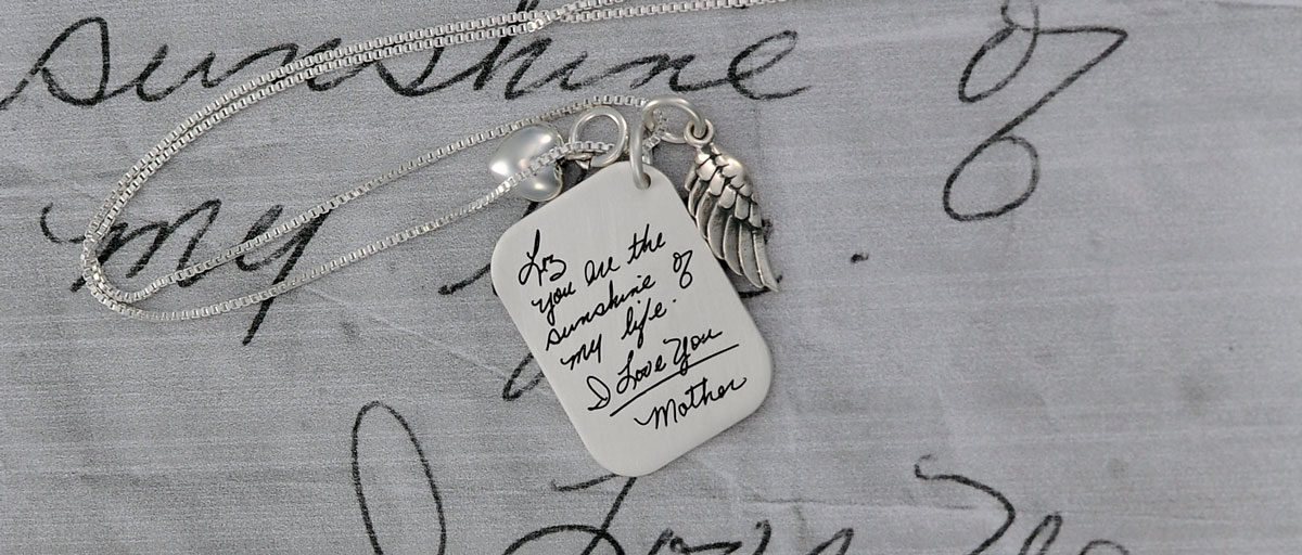 Love Letter Necklace in silver, with the original handwriting