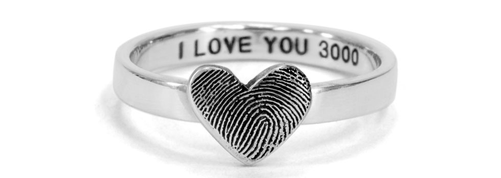 Fingerprint Ring Heart shown on white
